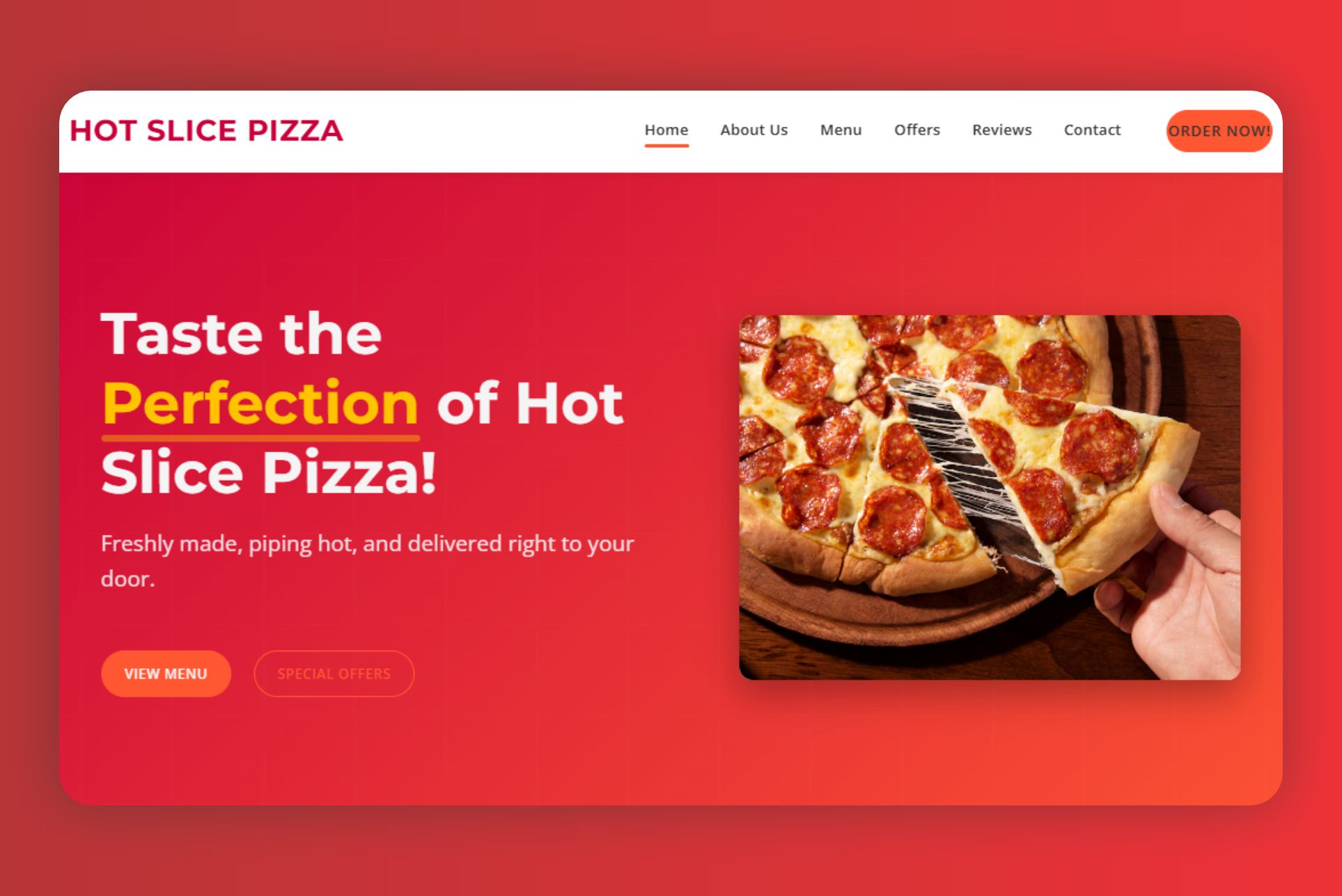 Hot Slice Pizza Website Design - One Page